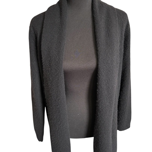 Chico's 100% Cashmere Open Front Cardigan Sweater Black 2/L Tiny Flaws - Picture 1 of 8